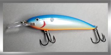 BALSA MINNOW Wobbler, schwimmend, Farbe: BSO Blue-White-Orange, Größe 10 ( 9,5 cm), Gewicht: 18 Gramm,  von Bagley Bait